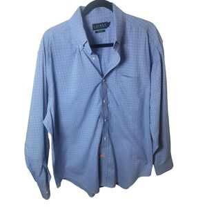 Lauren Ralph Lauren Mens Blue Micro Check Non Iron Button Down Shirt XL